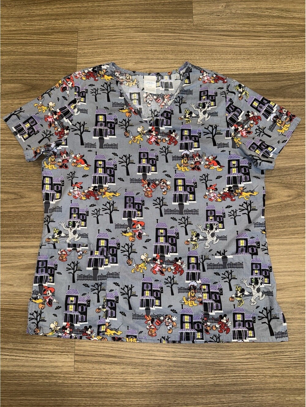 Women's Disney Mickey Minnie Mouse Halloween Scrub Top 2-Pocket Large #DS4590